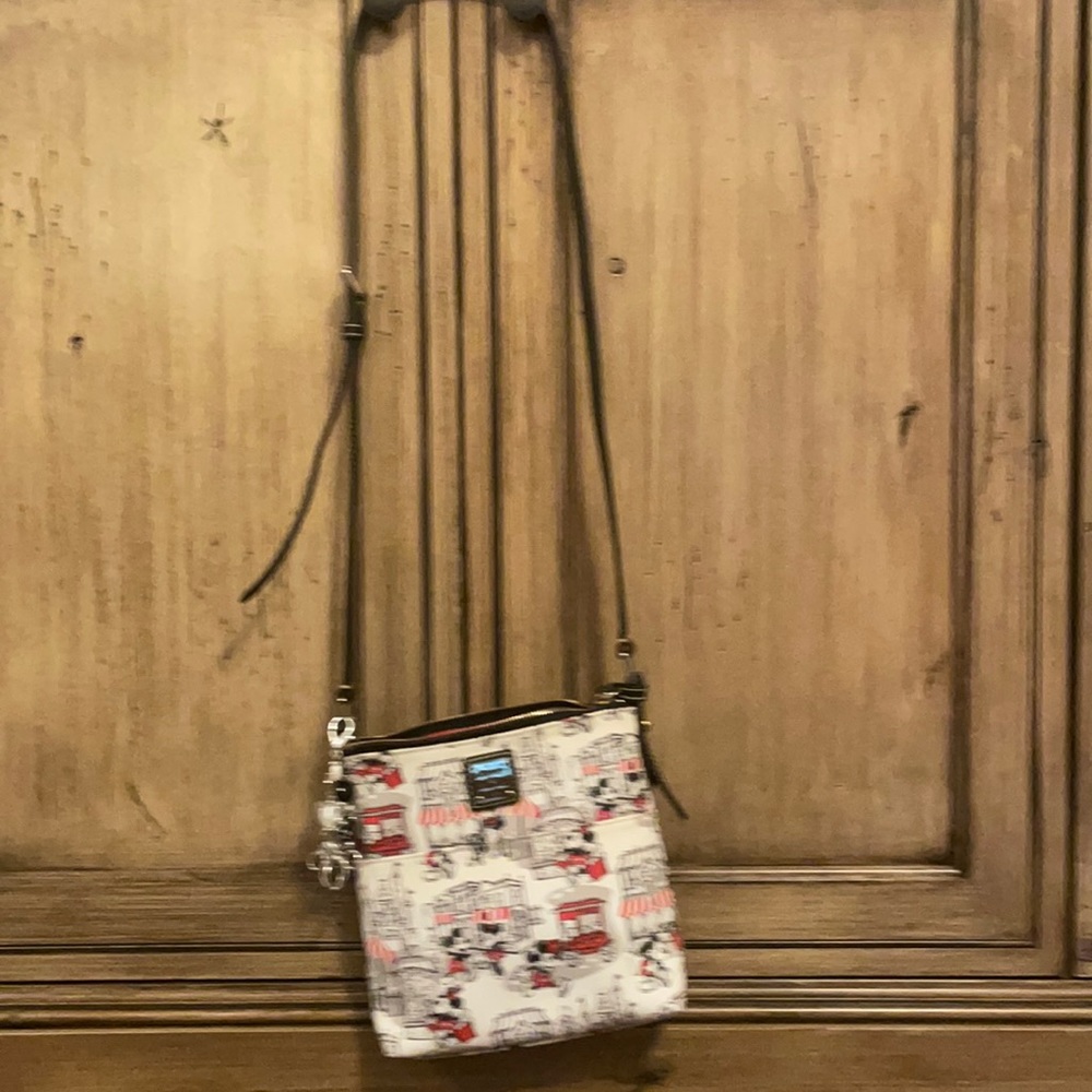 Disney Dooney & Bourke Downtown Red Letter Carrier Bag w/ added charm
